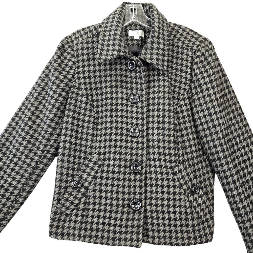 Studio Works Gray Black Wool Coat Long Sleeves Button Up Classic Women's Size 12
